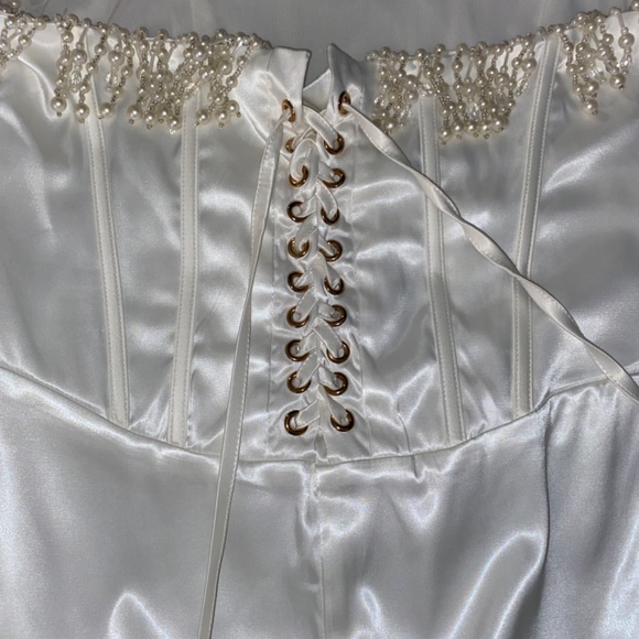 Beaded Lace-up Corset Strapless White Wedding Dress Large - Picture 8 of 14